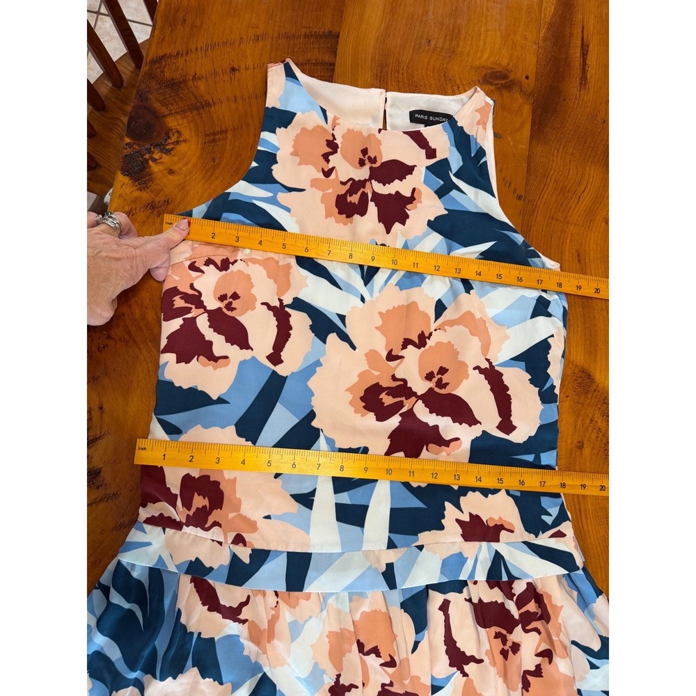 Paris Sunday Floral Drop Waist Midi Dress Medium Sleeveless Tropical Resort - Picture 4 of 5